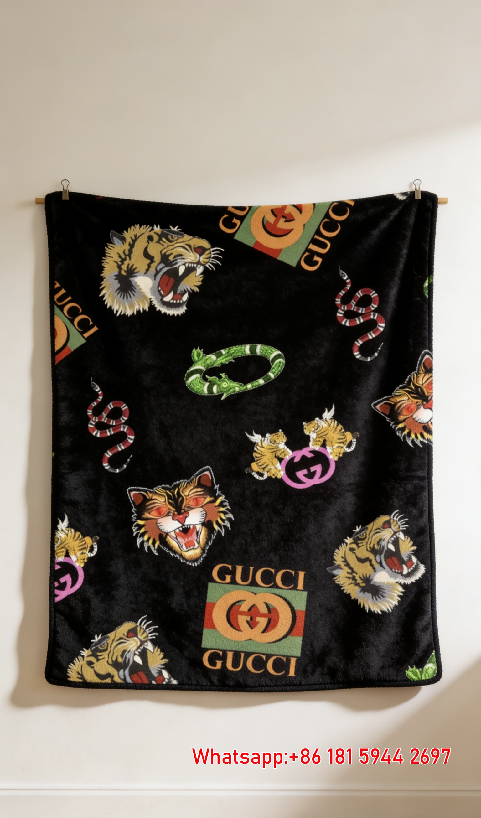 Gucci Tiger & Snake Monogram Flannel Blanket throw blanket IMG_2649